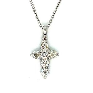 14K White Gold Diamond Cross Pendant with Chain-Length 16"+2